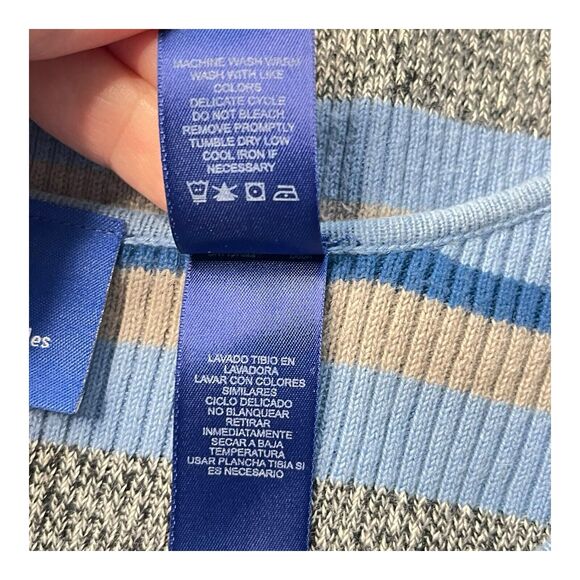JH Collectibles Women’s Striped Ribbed Pullover Sweater Size 1X Blue Y2K Preppy - Picture 6 of 8